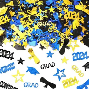 Graduation Party Confetti, Class of 2024 Black Gold Blue Party Decorations Table Confetti for 2024 Graduation Theme Events Supplies Congrats Grad 2024 Graduation Party Decorations