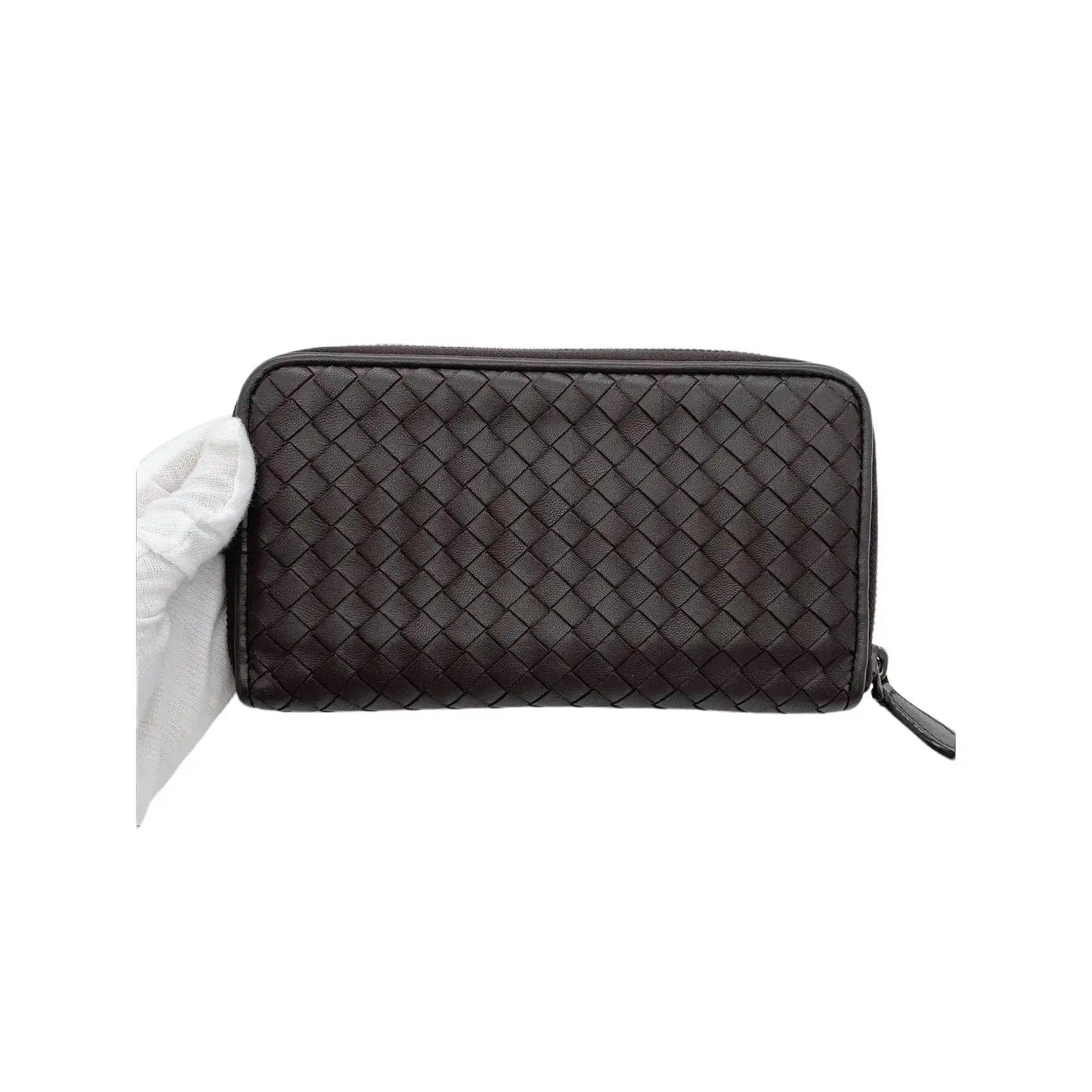 Pre-owned Intrecciato woven leather Small Leather Goods Bottega Veneta Continental Zip Around Long Wallet, Dark Brown, Small Leather Goods, Pristine Condition, S014260521001, Premium Secure Packaging