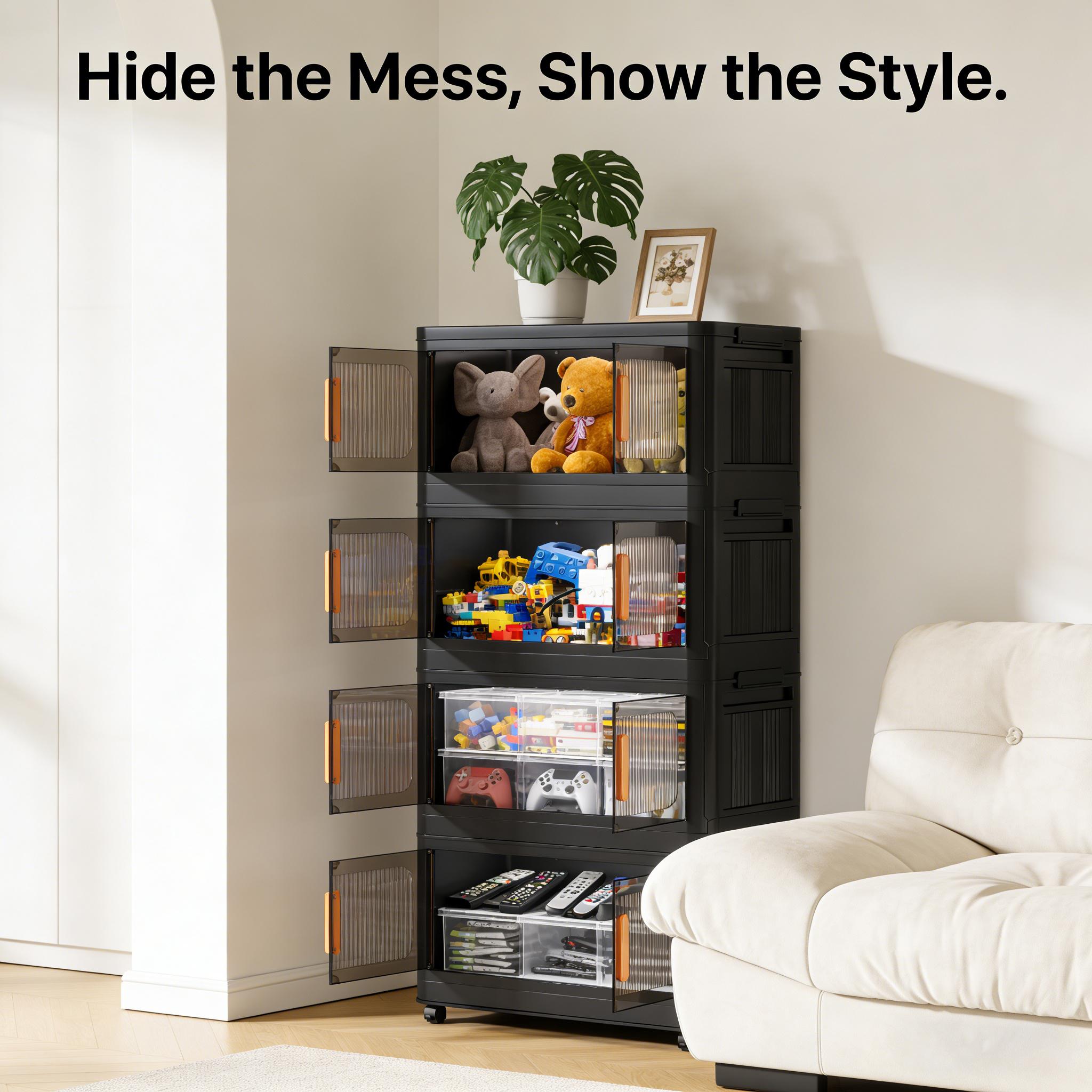 Stackable storage cabinet with wheels and handle — foldable plastic drawers, suitable for bathrooms and offices — multifunctional shelf for storing cosmetics and tools