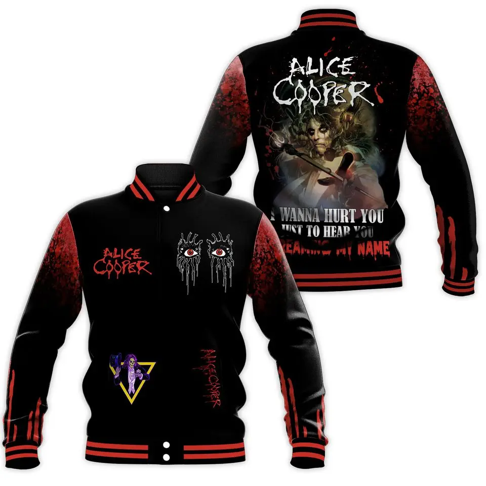 Alice Cooper Screaming baseball Jacket Baseball Jacket Unisex Outfits, Baseball Style Jacket, Varsity Sportwear