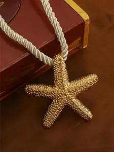 Oversized Starfish Pendant Necklace, Chunky Rope Chain Statement Necklace for Women, Adjustable Beach Vacation Jewelry, Summer Coastal Party Gift
