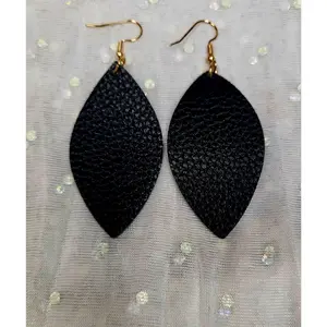 LIGHTWEIGHT SOLID BLACK OVAL LEATHER EARRINGS