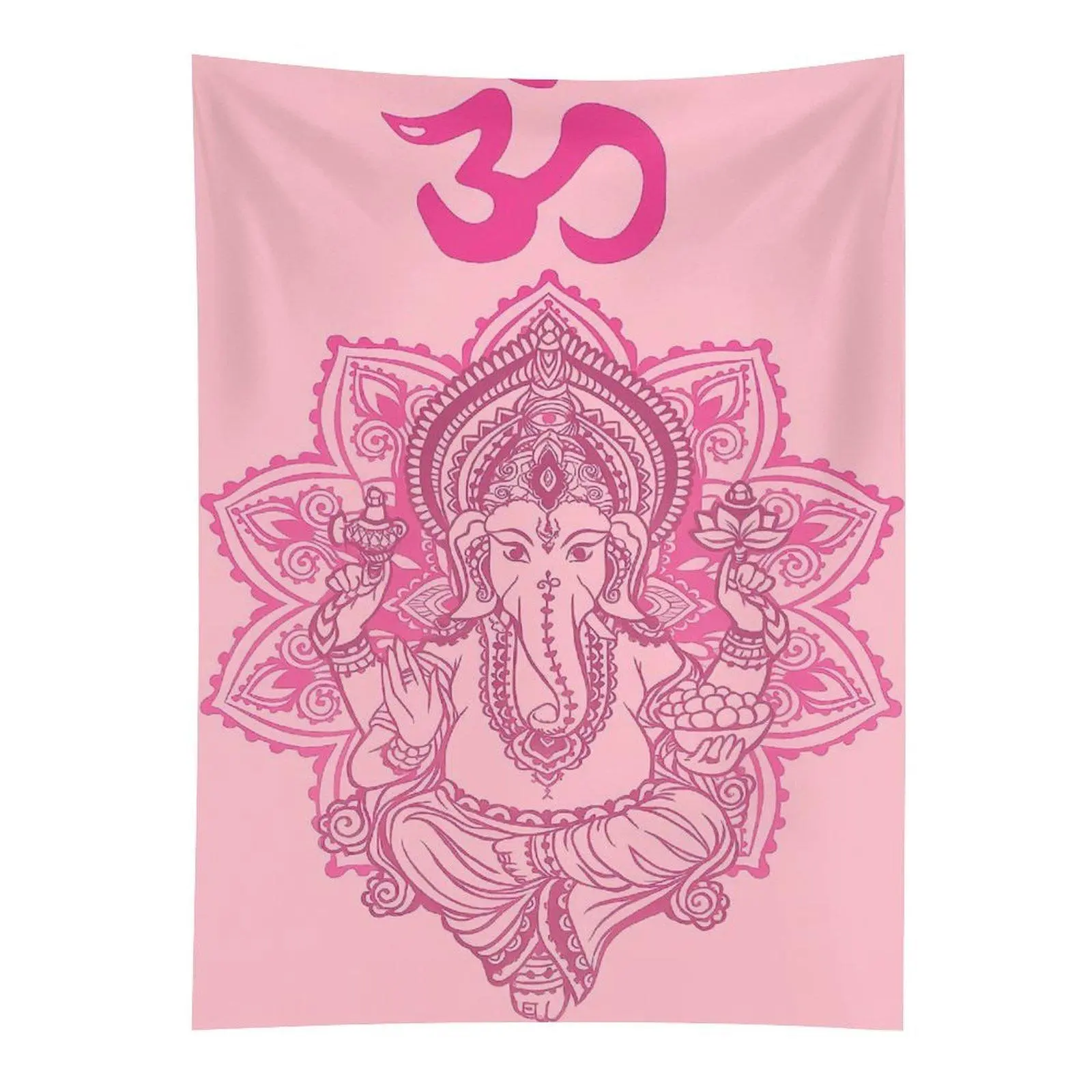 Ganesha Om Tapestry Pink Hindu Elephant Mandala Yoga Meditation Wall Hanging Decor