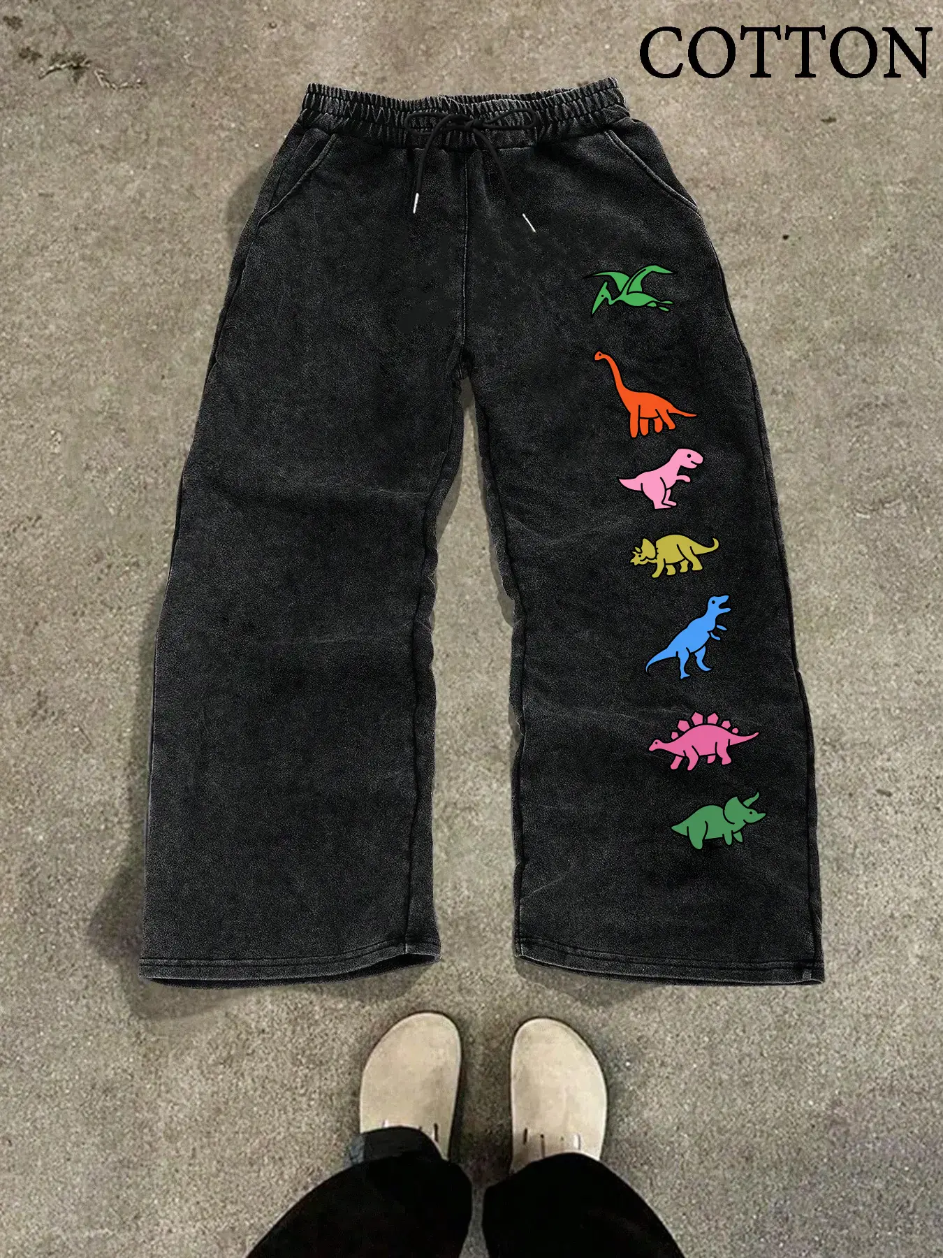 Men's Casual Patchwork Pants, Comfortable Cotton Fabric, Dinosaur Print, Fitted Straight Leg, Sweat-Wicking Gym Joggers, Casual Streetwear Trousers
