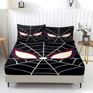Spider web pattern printed bed sheet, Decorative Bedsheet Sets, warm and comfortable bedding, anti slip dust cover suitable for children's bedroom decoration, including 1 bed sheet and 2 pillowcases