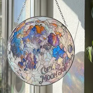Stained Glass Moon Suncatcher  | Copy Moon Joy Window Hanging | Iridescent Sun Catcher Decor | Crystal Light Catcher Prism | Boho Aesthetic Home Decor | Gift for Her | Sunlight Rainbow Maker TikTok Shop