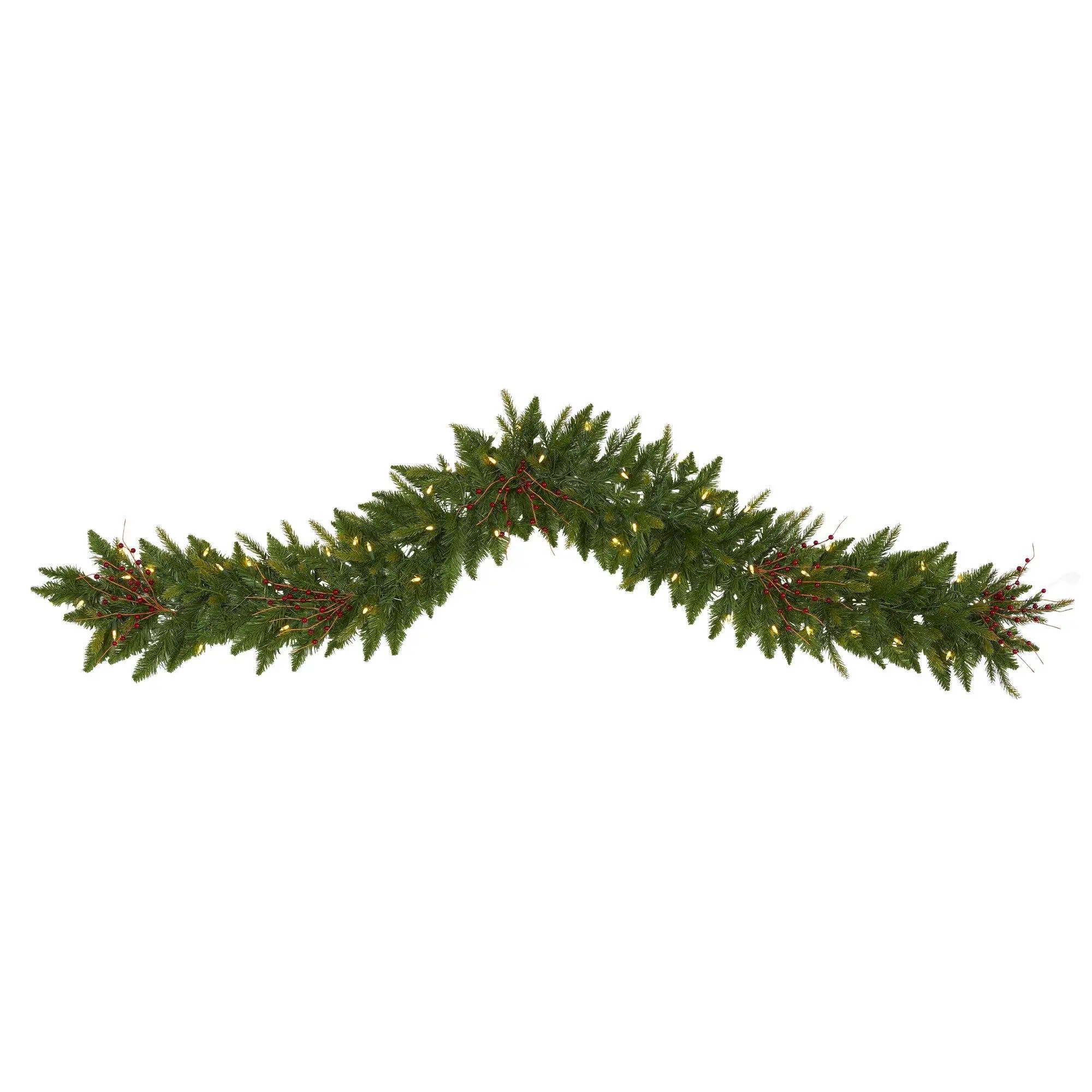 6ft Traditional Synthetic Evergreen Garland - 50 Warm White Fairy Lights Christmas Decor, Holly Berries, Festive Artificial Flowers, Realistic Bendable Tips, Mood Lighting, Decoration for Home Room Decor, All Seasons Festive Supplies, Holiday Lights