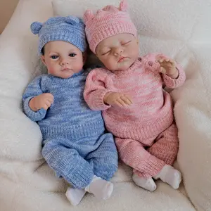 Reborn Twins Baby Doll 18 inch Set Hand-Painted Head with Open/Closed Eyes Lovely Outfit Socks with Stuff Cloth Body  Full Accessories