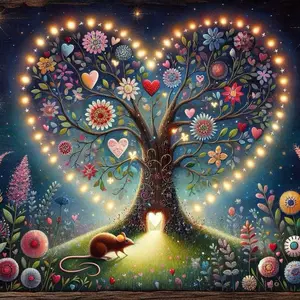 5D DIY Full Drill Round Diamond Painting Kit Heart Tree. Mosaic, Canvas - DIY Decorative Painting, Home Wall Decor, Suitable for Halloween and Christmas, Birthday and Anniversary Gifts.