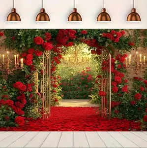 Luxury Red Rose Valentine's Day Tapestry - Made of 100% polyester, perfect for romantic indoor and outdoor decoration. The lush floral design is ideal for parties and creating a romantic home atmosphere.