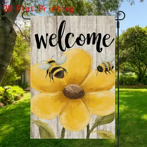 2D Flat 1pc Garden Flag Welcome Overture of Bees and Yellow Flower (1) hanging decorations, suitable for festive outdoor, yard, lawn and home decorations, Spring, Summer