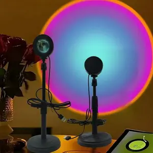 Rainbow Sunset LED Night Light, 360 Degree Rotating Color Changing Lamp, Sakura Design, Suitable for Bedroom and Living Room