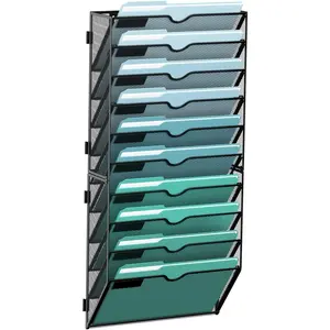 10-Tier Wall File Organizer, Hanging Wall Files for Papers, Folders, Magazines, Clipboard, Wall Organizer for Office Home School Classroom, Black