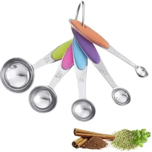 5PCS Handle Stainless Steel Measuring Cups Spoons Baking Tools Coffee Measuring Spoon Set Bartending Scale Accessories