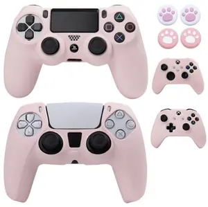 Pink Soft Silicone Protective Cover For PS4, PS5, Xbox One S, Xbox Series X + 4 Free Controller Grips Protection
