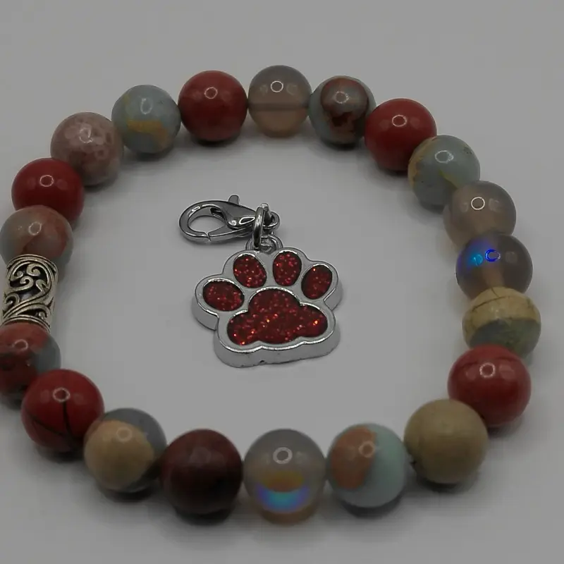 Rare Moroccan Agate with Opalite Gemstone Bracelet with paw charm!