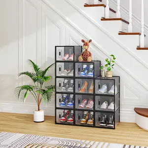 Youdaoplaceholder0 Black 12-compartment stackable breathable shoe box multi-layer storage rack space-saving home storage combination,Set shoe rack organizer shoe cabinet storage room decor for garage accessories bathroom organizer  Lightweight Plastic