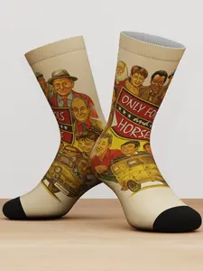 Only Fools and Horses Printed Crew Socks, One Pair, Bamboo Fiber Unisex Mid Calf Socks, Retro British TV Show Illustration Socks, Classic UK Comedy Style for Fans, Nostalgia Gift, Casual Daily Wear