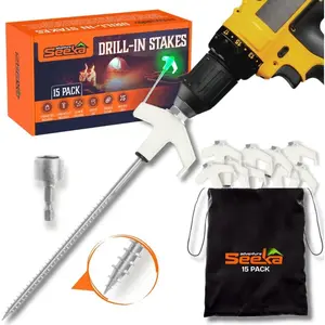 15-Pack 8" Heavy Duty Screw in Tent Stakes, Drill-In Ground Anchor Pegs With Hex Head Driver & Storage Bag