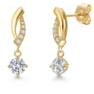 Gem Stone King 14K Yellow Gold Gemstone Birthstone and Lab Grown Diamond Dangle Earrings for Women | Round 4.5MM and 1MM | Fine Jewelry Gift for Her Mom Women Wife