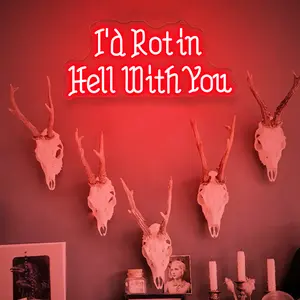 1pc Halloween Gift I'd Rot in Hell With You Neon Sign, USB Powered, Halloween Ambiance Decor, Perfect for Halloween, Party, Bar, Hotel Decorations Wall Hanging Ornament Led Lantern