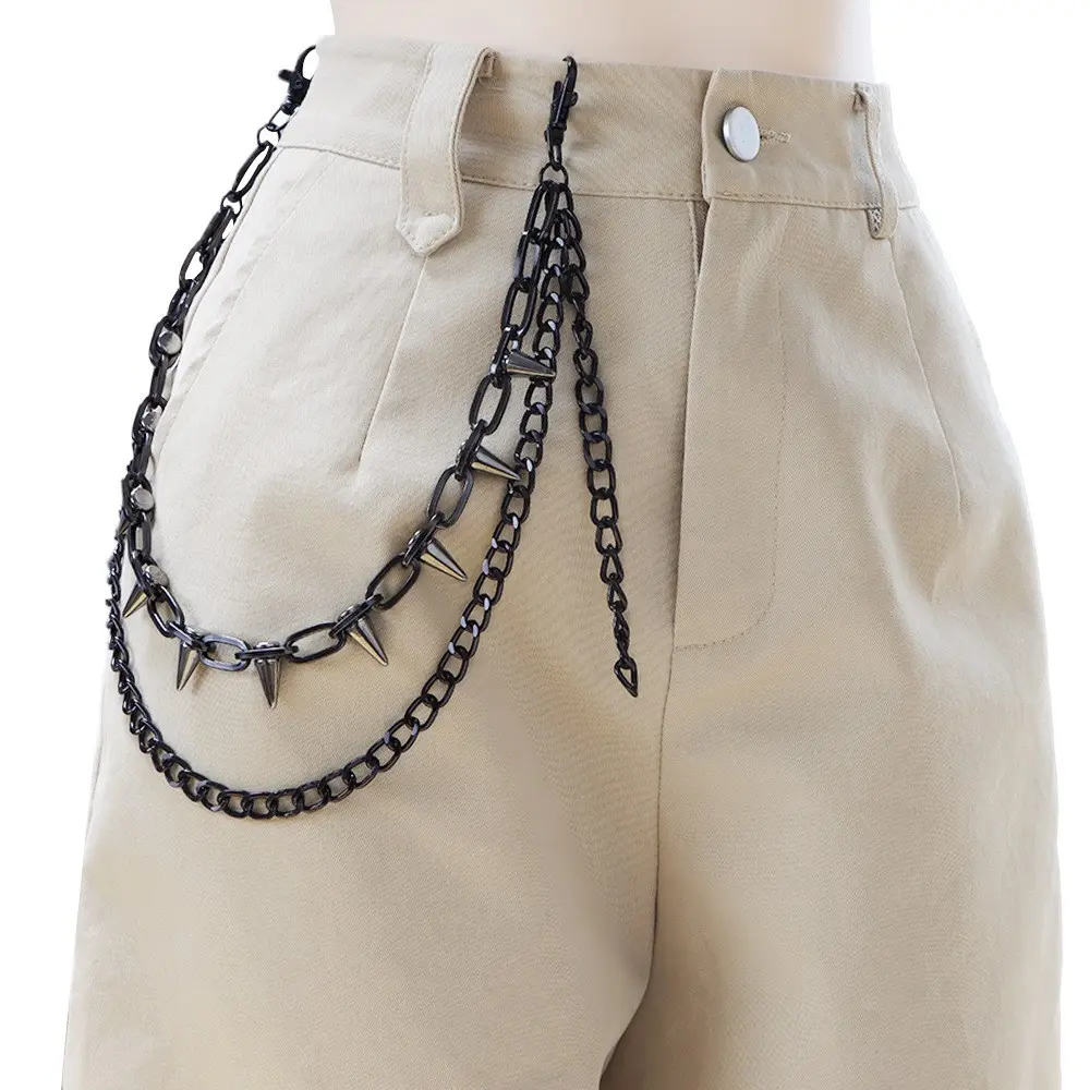 Black rivet double layer pants chain