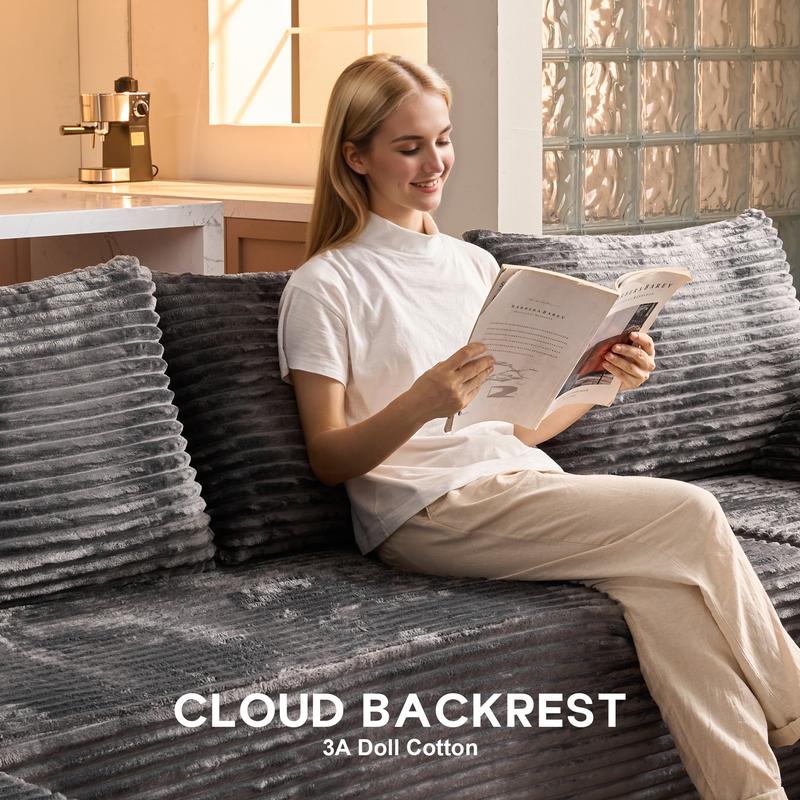 CAODOC Oversized 135" U Shape Cloud Couch Plus Sectional Sofa with Chaise Modern Modular Sofa with 6 Soft Pillows & Lounge Chairs Boneless Upholstered Couches for Living Room Bedroom Plush Corduroy Fabric