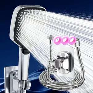 High-Pressure Shower Head Set, Includes Hose and Bracket, Square Rainfall Handheld Shower Kit, Anti-Clog Nozzle, Bathroom Accessories