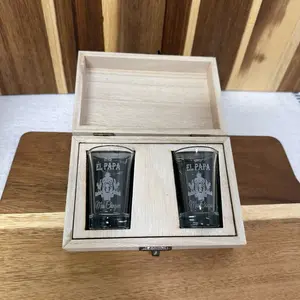 Wooden El Papa Mas Chingon Graphic Shot Glass Boxset - Custom Engraved Drinkware with Personalized Name, Wooden Box, Whiskey Tumbler, Ideal for Father's Dad Gifts, Drinking Glassware