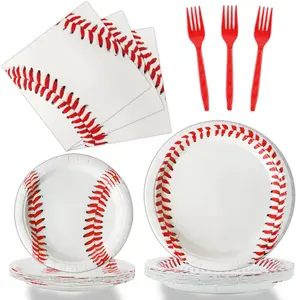 96 Pcs Baseball Party Supplies Set – Includes Paper Plates, Napkins, and Baseball-Themed Decorations, Serves 24