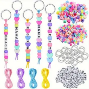 566 Pieces DIY Bead Keychain Kit, Adjustable Colorful Heart Letter Beads, Bead Heart Charm, Perfect for DIY Keychains, Bags, Accessories, DIY Beading Accessories