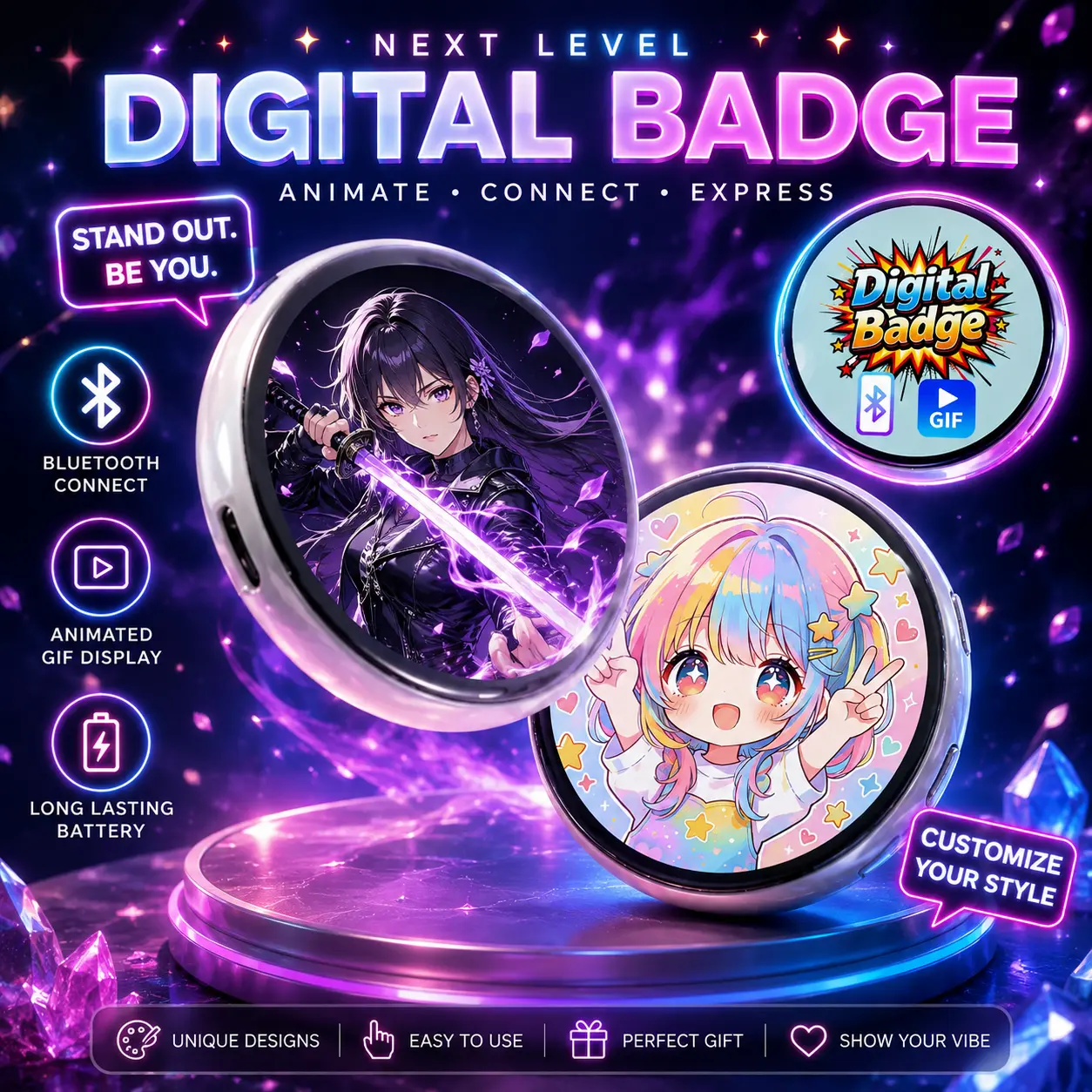 Digital E-Badge Fashion Accessory, Costume Jewelry Accessory, Keychain Attachment