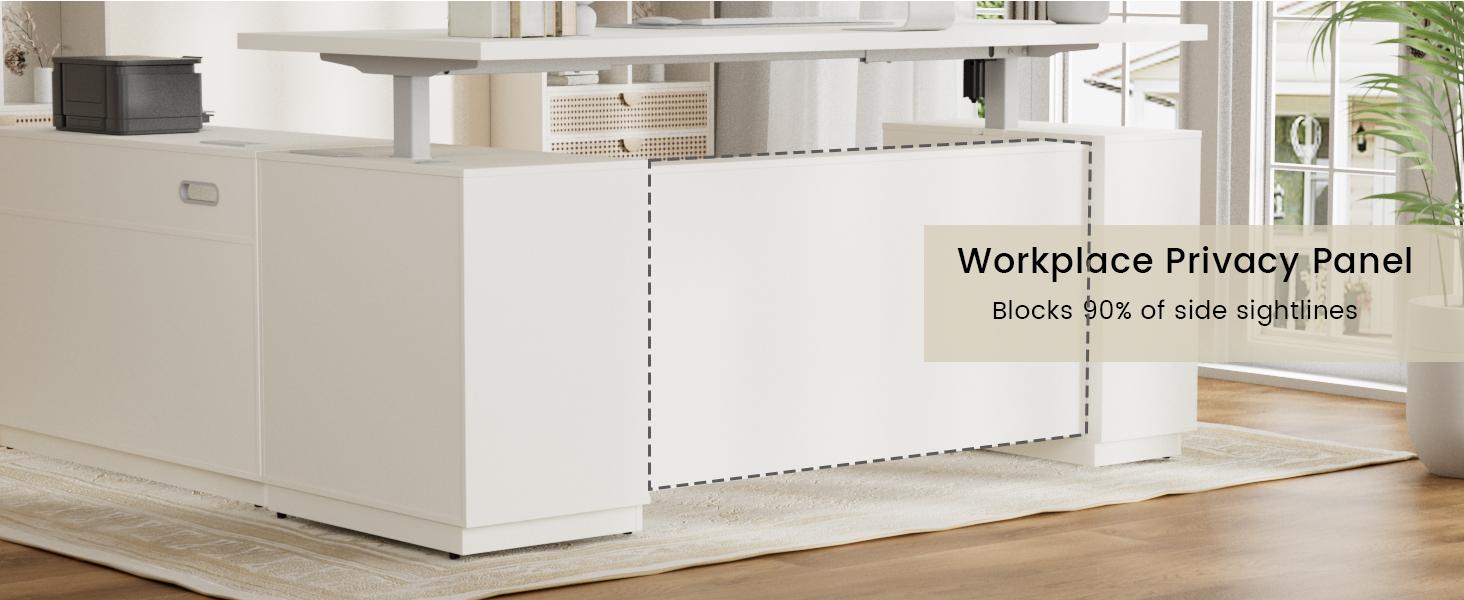 ModernMate 71" L-Shaped Executive Auto-Adjust Distraction-Free Multi-Drawer Computer Workstation Desk, White Rattan Drawers, Engineered Wood Top, Base File Cabinet, Built-In Ports, Privacy Panel, Easy Install for Home & Office, Auto-Adjust Computer Workst ModernMate 71" L-Shaped Executive Auto-Adjust Distraction-Free Multi-Drawer Computer Workstation Desk, White Rattan Drawers, Engineered Wood Top, Base File Cabinet, Built-In Ports, Privacy Panel, Easy Install for Home & Office, Auto-Adjust Computer Workst