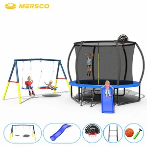 Mersco 12ft Heavy Duty Trampoline with Swing Set, Outdoor Backyard Playground with Safety Enclosure, Slide, Basketball Hoop, Kids Birthday Holiday Gift tiktokshopspringglowup