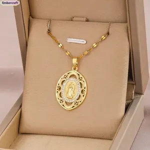 Virgin Mary Necklace for Women | Catholic Christian Faith Pendant Jewelry | Gold-tone Copper Micro-Inlaid Zircon Religious Necklace | Spiritual Protection Prayer Faith Gift for Her Everyday Wear Birthday Christmas