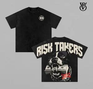 Risk Takers Graphic Tee – Vintage Washed Oversize Streetwear T-Shirt, Dog Money Print Hip Hop Rap Inspired Top, Heavyweight Cotton Urban Outfit Limited Edition