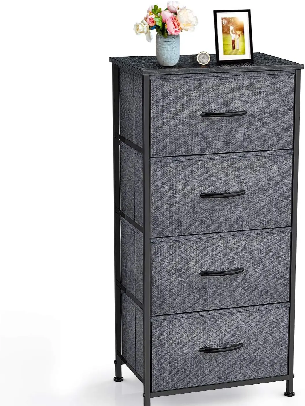 Yesker 5-Drawer Industrial Fabric Bin Dresser - Sturdy Metal Frame, Durable MDF Top, Adjustable Features, Closet Storage, Tall Fabric Drawer Storage Boxes (Dark Gray, Requires Assembly)