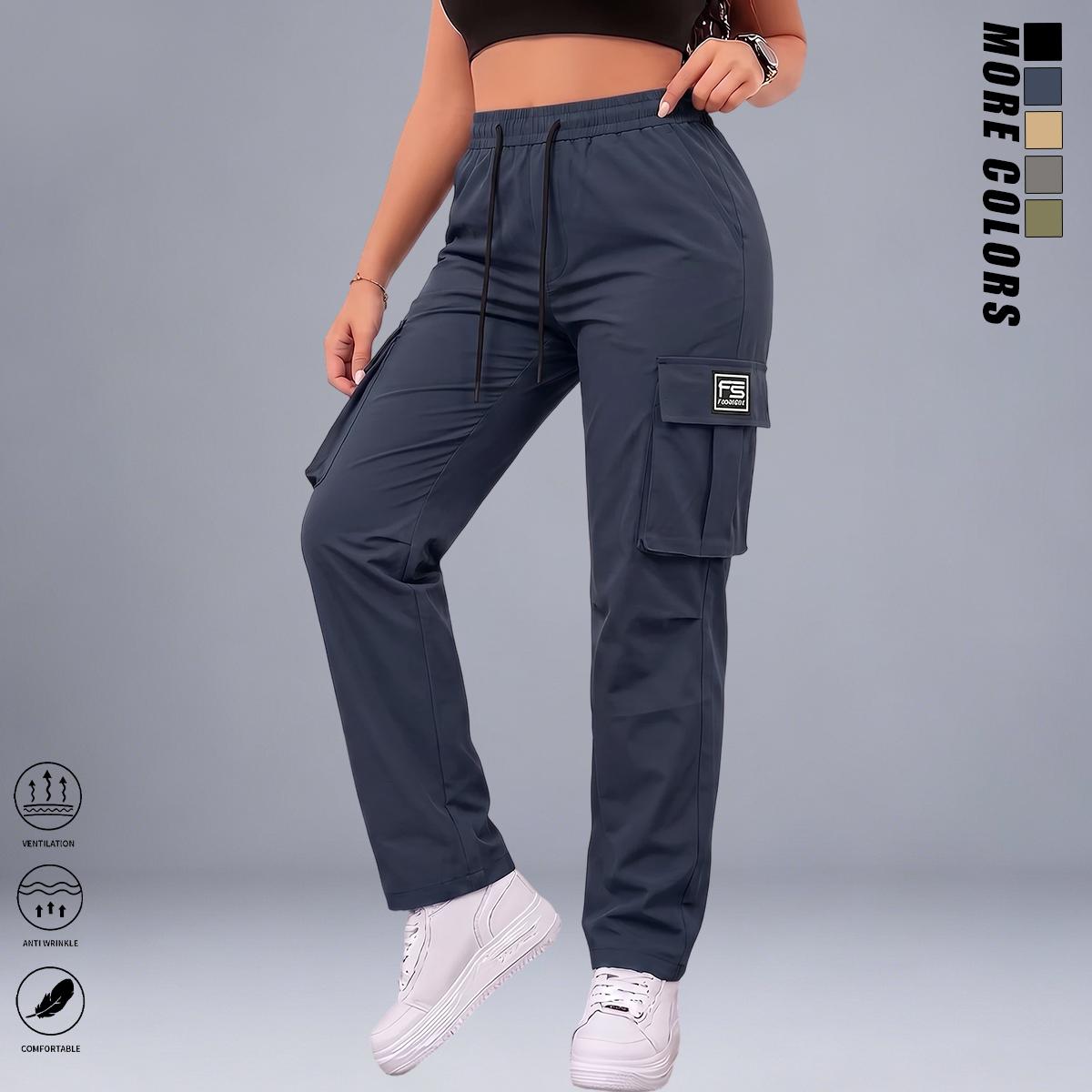 3PCS women’s cargo pants: casual, elastic waist, pockets; suitable for summer outfits, everyday commuting and casual wear; minimalist bottoms, basic style, vacation wear, beachwear, sporty casual style; comfortable loose fit; casual drawstring high-waist