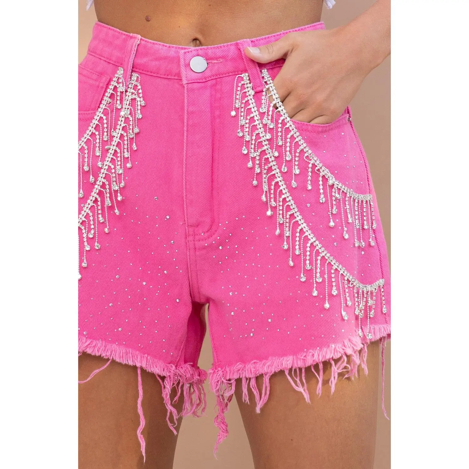 Josie Rhinestone Denim Shorts | Pink