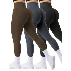 [Soft Breathable Yoga Pants] 3-Pack High-Waist Yoga Pants - Stretchy Soft Breathable Sports Leggings with Tummy Control - Polyamide Knit Elastic Waist Jeggings for All Seasons