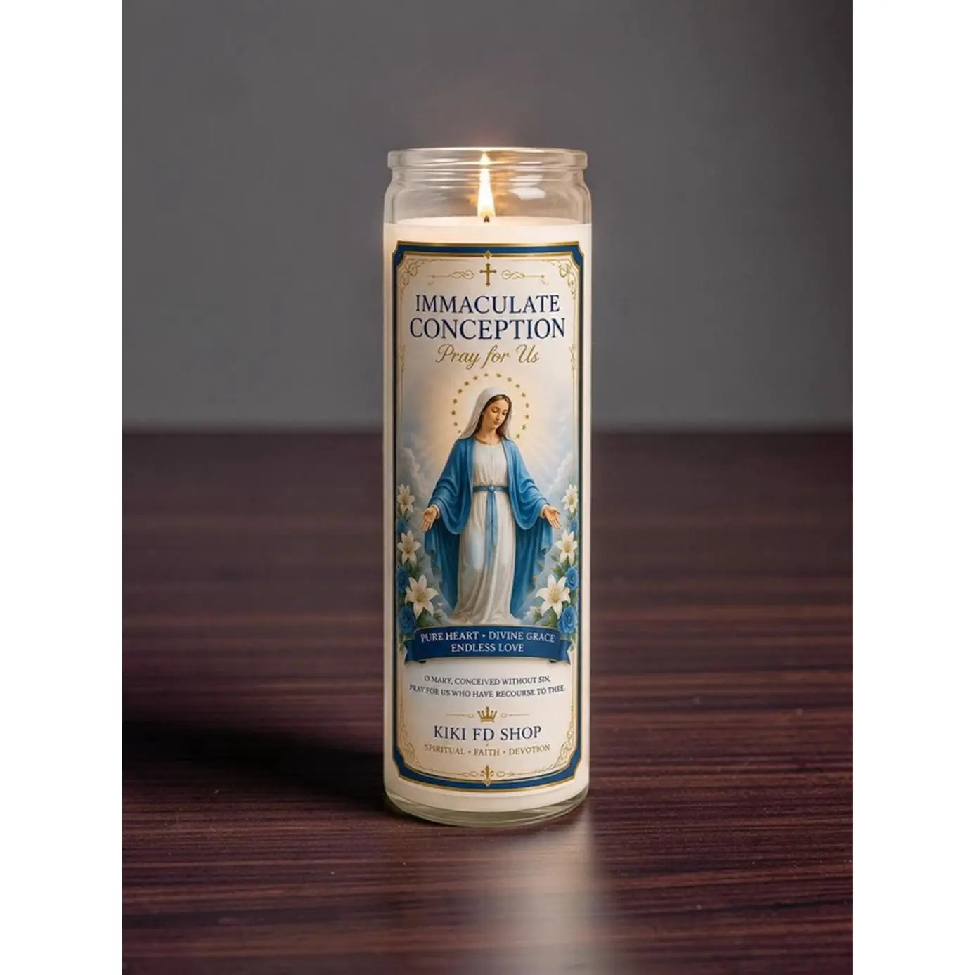 Kiki F&D Shop Immaculate Conception 7-Day Prayer Candle with Blessed Virgin Mary Design for Devotion Meditation and Home Altars