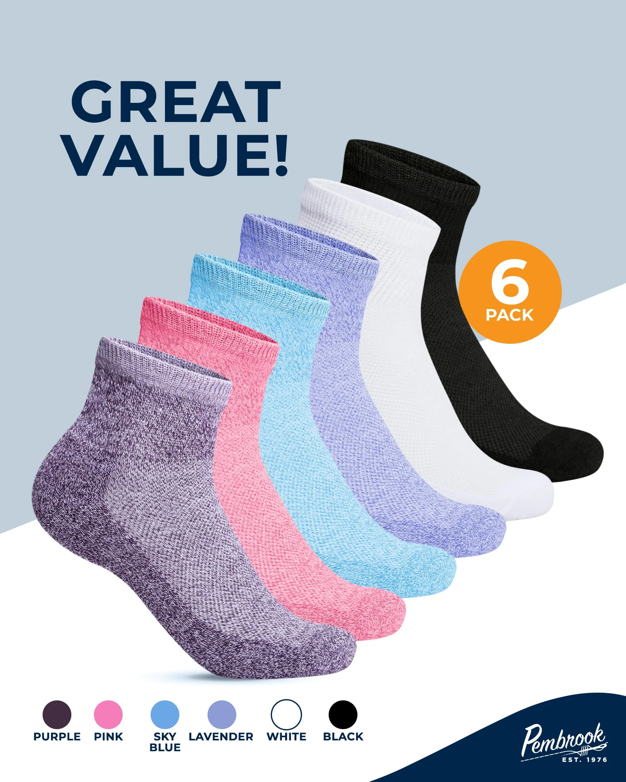 Pembrook Ankle Diabetic Socks | Neuropathy Relief | 6 Pairs in Multiple Colors Pembrook Ankle Diabetic Socks | Neuropathy Relief | 6 Pairs in Multiple Colors