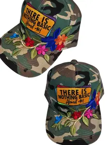 Custom Camo Cap There Is Nothing Basic About Me! Camouflage Flowered Unisex Baseball Cap