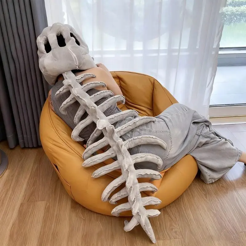 Realistic Dinosaur Costume for Adults - Full-body Jurassic-style cosplay costume with a spine headdress, sharp teeth, and expressive eyes. Soft white, beige, and black scales. Comfortable and durable dinosaur suit, unisex.