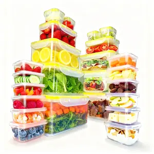 Food storage container set of 32 pieces, with a lid, four-sided snap-seal closure, suitable for storing food and organizing items. Extremely large capacity; can be placed in the refrigerator and heated in the microwave. Customized Stackable