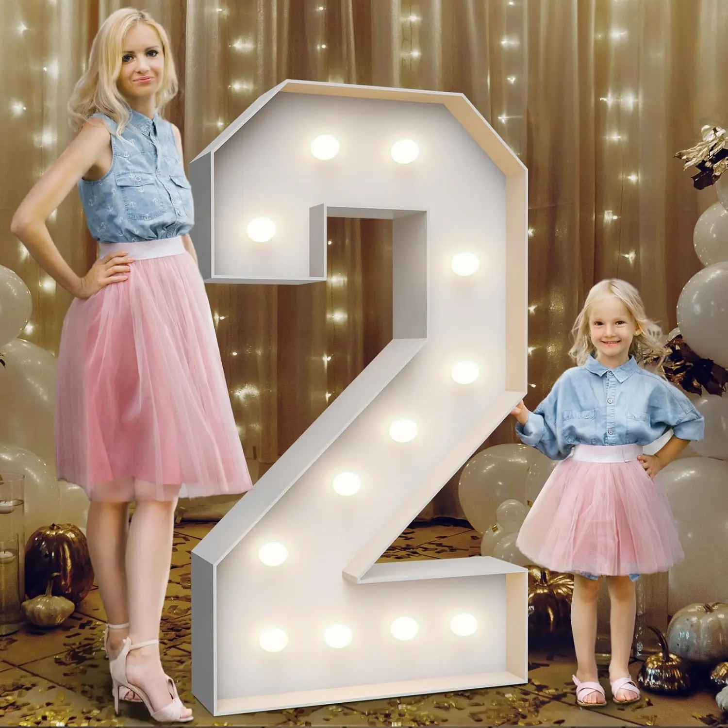 4 ft illuminated marquee number “2,” large illuminated letters with weighted water bag, pre-cut foam board set for birthday parties, weddings, baby anniversaries, and party decorations