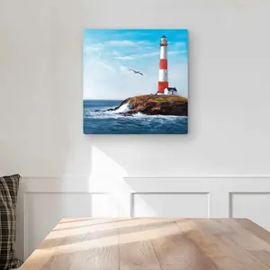 Begin Home Decor C1MP1616UU35CJ 16 x 16 in. Lighthouse at the Edge of the Sea Wall Art - Coastal Red Metal Print