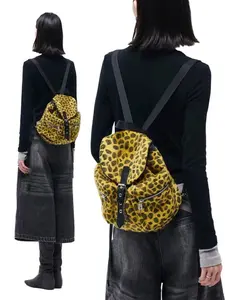 New Leopard Print Plush Backpack, Casual Style Large Capacity Bag, All Season Plain Pattern Travel Shoulder Bag