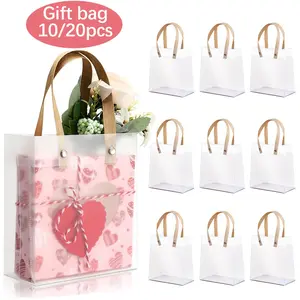 10/20 pcs Clear Plastic Gift Bags with Handles, Small Reusable Party Favor Bags for Christmas Wedding Birthday Celebrations