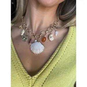 Big Shell & Multi Charm Necklace